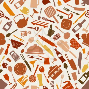 cookware kitchen seamless pattern in brown shades. vector illustration - eps 8