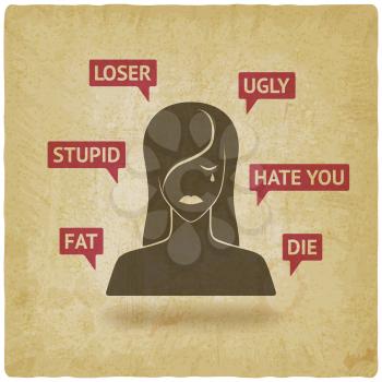 cyberbullying concept. upset girl victim of online harassment. vector illustration - eps 10