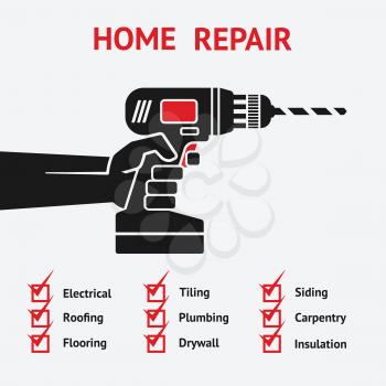 hand with drill. home repair concept. vector illustration - eps 8