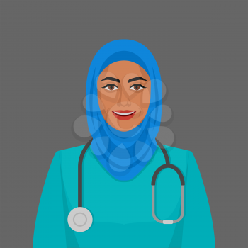 Smiling doctor muslim woman with stethoscope. Vector illustration