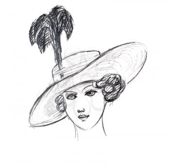 fashion of 20th Century - ladies day hat with feathers in 10th years