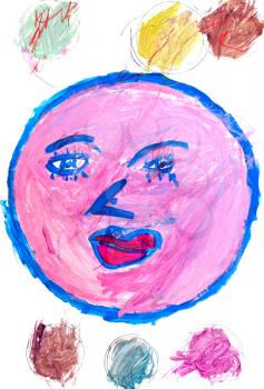 children drawing - pink round face