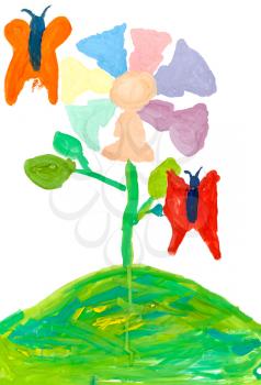 children drawing - magic seven-petal flower and butterfly