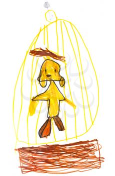 childs drawing - yellow bird in cage