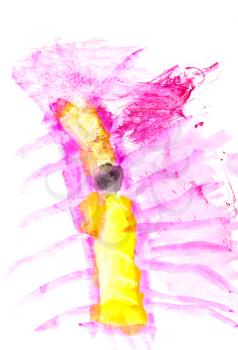 childs drawing - abstract yellow and pink fairy myriapod