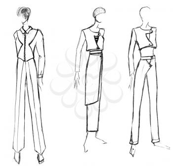 sketch of fashion model - range of female short jackets