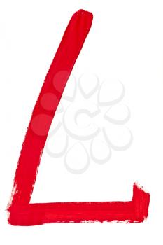 capital letter l hand painted by red brush on white background
