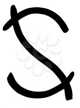 letter S hand written in black ink on white background