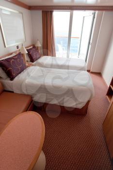interior of hotel room on cruise liner - two bed room 