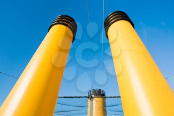 three yellow funnels of cruise liner