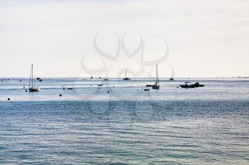 boats in English Channel near Breton seacoast