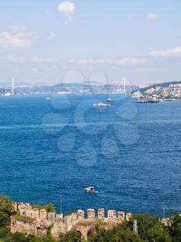 view on Istanbul in sunny day through Bosphorus, Turkey