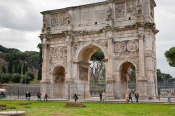The Arch of Constantine - triumphal arch in Rome, Italy on December 19, 2010