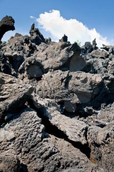 sharp hardened lava rocks close up, Etna