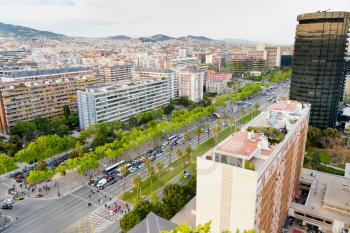 view on avenue Diagonal in Barcelona in evening
