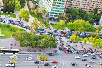 crossroad on avenue Diagonal in Barcelona in evening