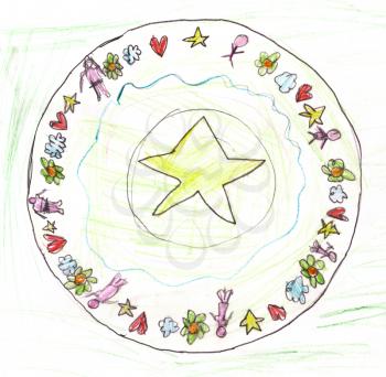 childs drawing - star ornament at plate dish