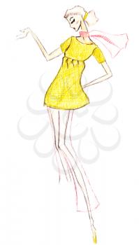 sketch of fashion model - summer women short yellow dress