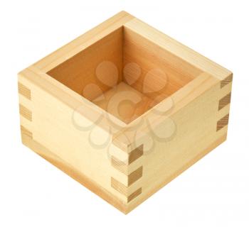 traditional empty wooden box masu for sake isolated on white background