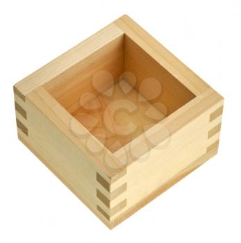 empty japanese wooden box masu for sake isolated on white background