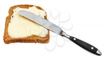 rye bread and dairy butter sandwich isolated on white background