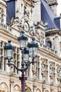 lantern and Hotel de Ville (City Hall) in Paris , France