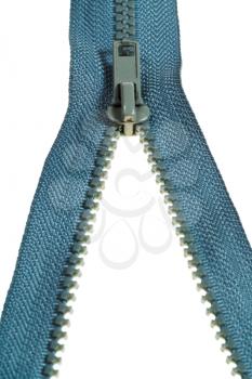 slider on plastic zip fastener close up isolated on white background