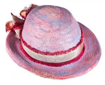 painted woman summer straw hat isolated on white background