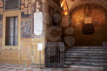 medieval wall and niche of Archiginnasio palace - the first official headquarter for the world oldest University of Bologna