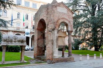 medieval Lovato Lovati and trojan prince Antenore tombs in front of the building of the Prefecture , Padova, Italy