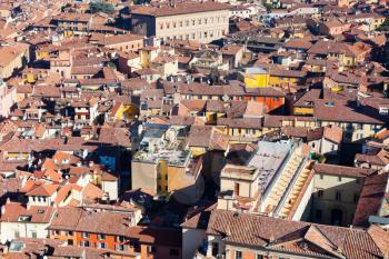above view from Asinelli Tower on Bologna city, Italy