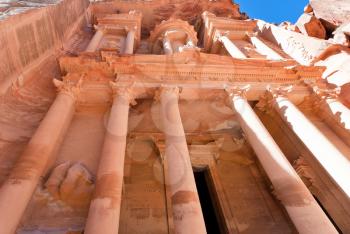 facade of The Treasury Monument in antique city Petra, Jordan