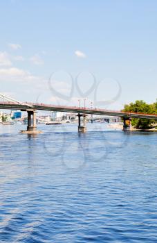 pedestrian bridge through Dnieper River in Kiev, Ukraine