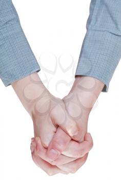 top view of clenched hands - hand gesture isolated on white background