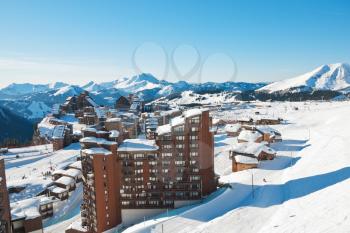 above view of Avoriaz town in Alps, Portes du Soleil region, France