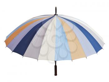 open striped multicolored umbrella isolated on white background