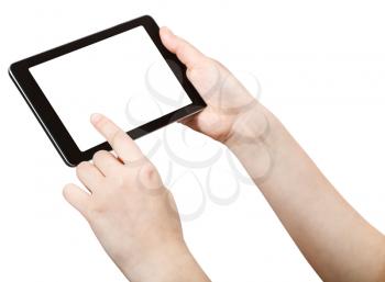 finger press tablet pc with cut out screen isolated on white background