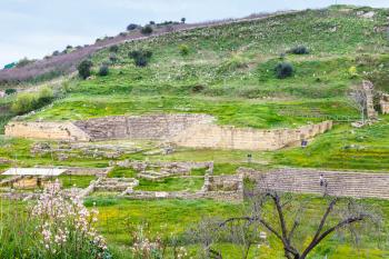 ancient greek theater and agora in Morgantina archaeological site, Sicily, Italy
