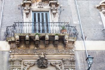 urban house with baroque style on piazza Manganelli in Catania city, Sicily, Italy