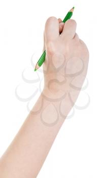 hand draws by wood green pencil isolated on white background