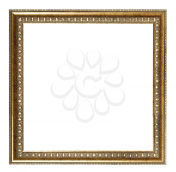 square baroque style golden wooden picture frame with cut out blank space isolated on white background