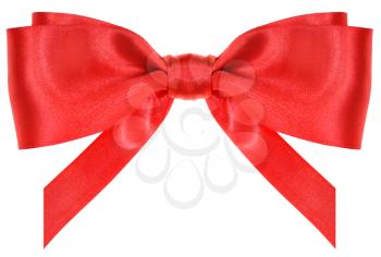 symmetrical red silk ribbon bow with vertically cut ends isolated on white background