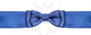 symmetrical blue bow knot on wide satin ribbon isolated on white background