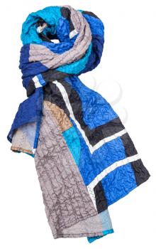 silk scarf with blue geometric pattern in the style of patchwork isolated on white background