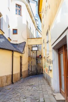 travel to Bratislava city - narrow stone Bastova street in Bratislava