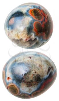 natural mineral gem stone - two Ocean (Orbicular) jasper gemstones isolated on white background close up