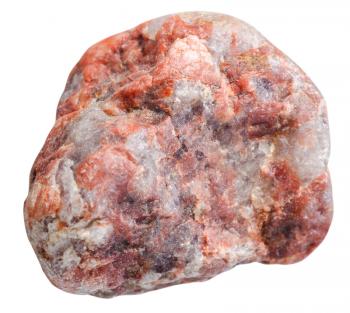 pebble from pegmatite rock (quartz, feldspar, orthoclase) natural mineral stone isolated on white background