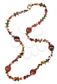necklace from natural gemstone chippings (mookaite, jasper, agate,turquoise, brass) isolated on white background