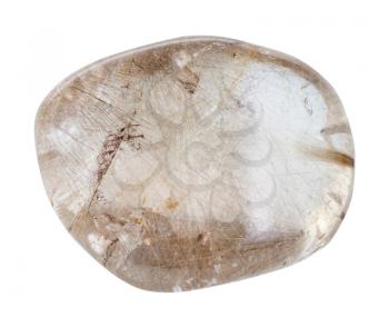 macro shooting of natural gemstone - polished Rutilated quartz mineral gem stone isolated on white background