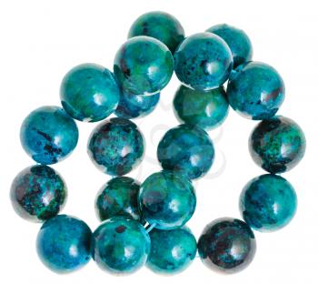 necklace from natural mineral gemstones - blue chrysocolla balls isolated on white background